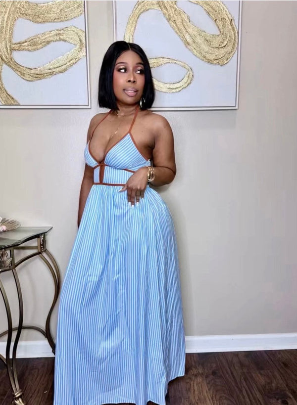 Whispering Lines Maxi (Blue) - Jesboujie Boutique LLC